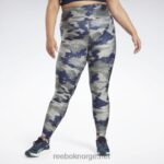 kvinner jegergrønn 2X42N561 Reebok treningsklare tights med kamotrykk (plus size)