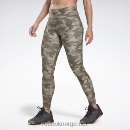 kvinner militærgrønn 2X42N642 Reebok lux dristige tights med camo-trykk