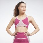 kvinner semi stolt rosa 2X42N694 Reebok lux racer vattert fargeblokkert BH