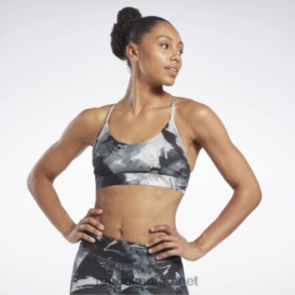 kvinner svart 2X42N715 Reebok lux strappy allover print fet bh