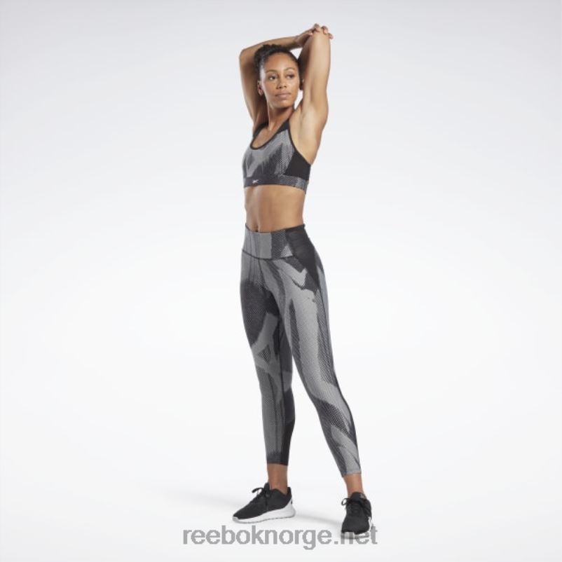 kvinner svart 2X42N791 Reebok lux perform racer-bh med all-over print - Bilde 2