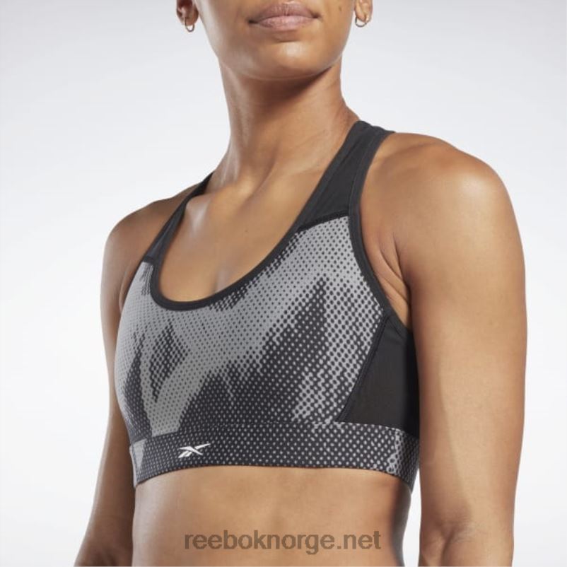 kvinner svart 2X42N791 Reebok lux perform racer-bh med all-over print - Bilde 4