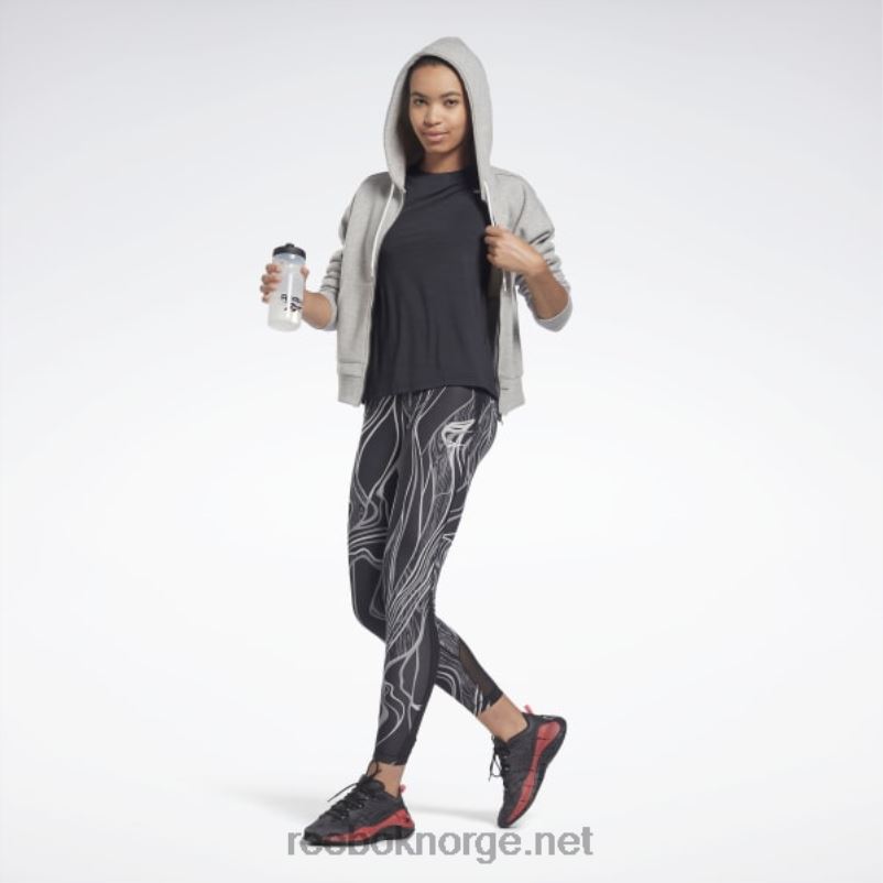 kvinner svart 2X42N852 Reebok lux perform mid-rise naturvokste tights - Bilde 3