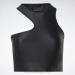 kvinner svart 2X42N950 Reebok cardi b en-skulder crop tank topp (plus size) - Bilde 9