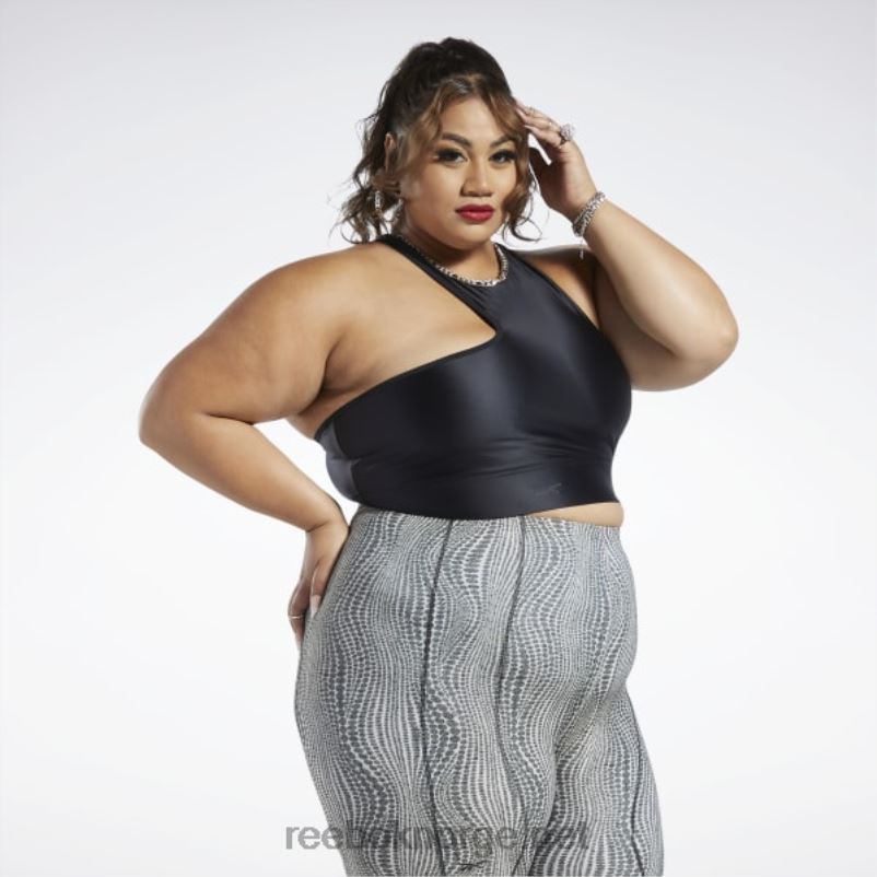 kvinner svart 2X42N950 Reebok cardi b en-skulder crop tank topp (plus size) - Bilde 1