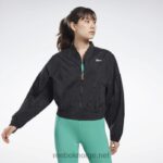 kvinner svart 2X42N993 Reebok studio skinnende motejakke
