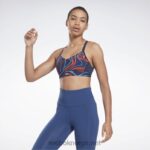 kvinner vektor marine 2X42N695 Reebok lux sports-bh med strappy naturvokst print