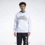 hvit melange 2X42N363 Reebok street fighter grafisk hettegenser
