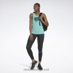 kvinner semi klassisk blågrønn 2X42N552 Reebok les mills bodycombat activchill grafisk tanktopp - Bilde 2