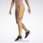 kvinner taupe 2X42N501 Reebok lux fargeblokk-tights med høy midje