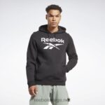 menn svart 2X42N1171 Reebok identitetsfleece hettegenser med stablet logo-genser