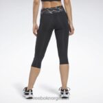 svart 2X42N733 Reebok løpende capri-tights med trykk - Bilde 3